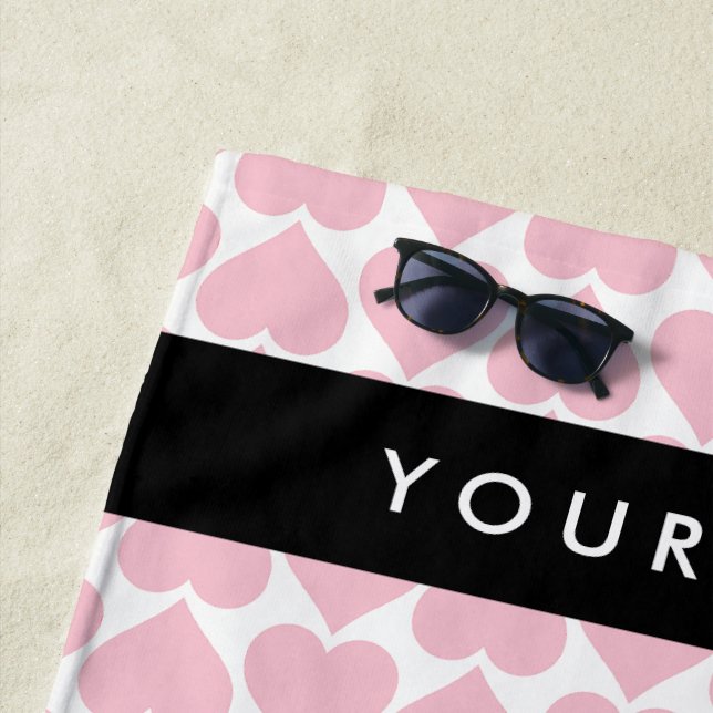 Toalla De Playa Corazones rosados, románticos, su nombre, personal (In situ)