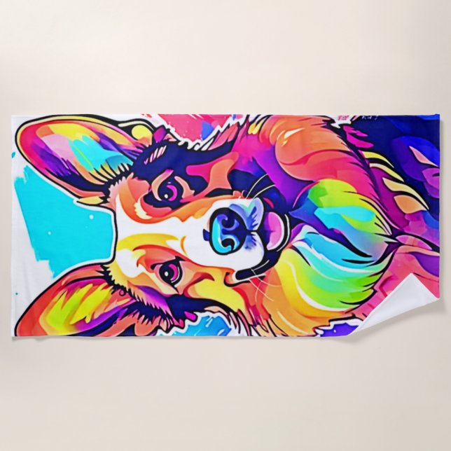 Toalla De Playa Corgi arcoiris: Alegría de las marionetas pop Art (Anverso)
