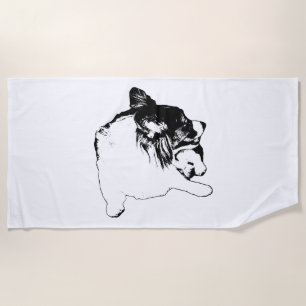 Toalla De Playa Corgi, líneas monocromáticas negritas