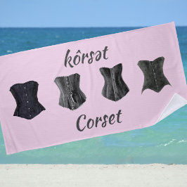 Toalla De Playa Corsets negros de vidrio retro rosa