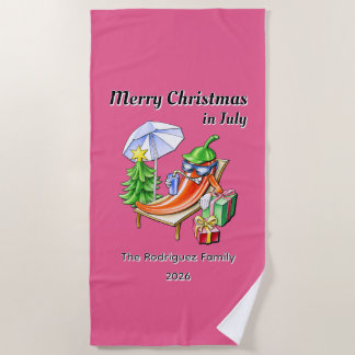 Toalla De Playa Costumbre de Feliz Navidad en Julio Fiesta Familia