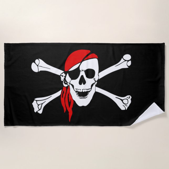 Toalla De Playa Cráneo y bandera pirata del pirata (Anverso)