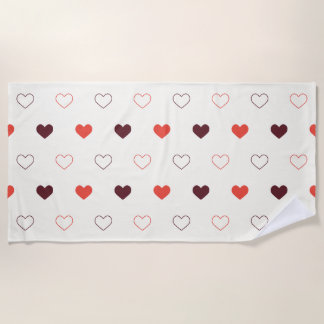 Toalla De Playa Cream Background with Red & Burgundy Hearts
