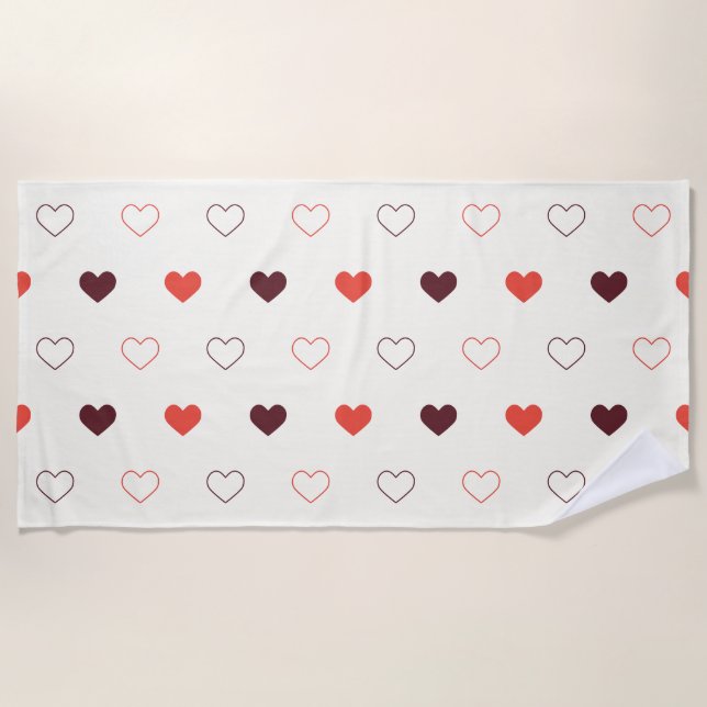 Toalla De Playa Cream Background with Red & Burgundy Hearts (Anverso)