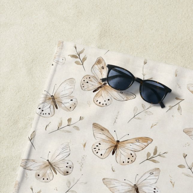 Toalla De Playa Cream Beige Sand Butterflies (In situ)