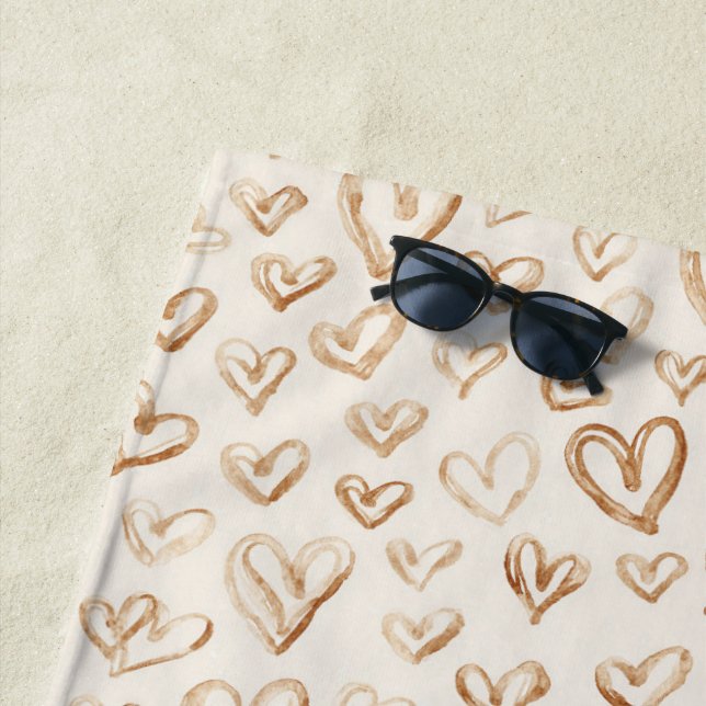 Toalla De Playa Cream Brown Hearts Valentine's Day (In situ)