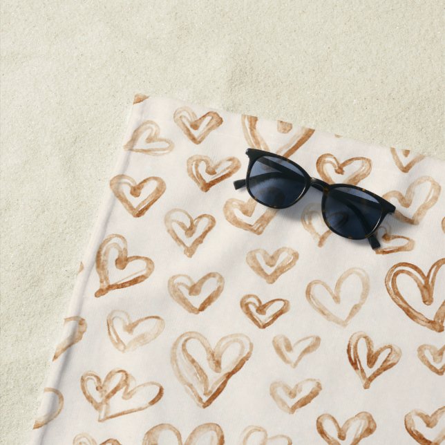Toalla De Playa Cream Brown Hearts Valentine's Day Love (In situ)