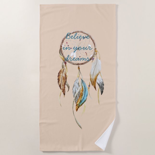 Toalla De Playa Cream Brown Turquoise Dream Catcher (Anverso)