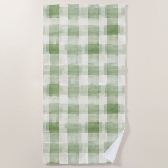 Toalla De Playa Cream Green Plaid   (Anverso)