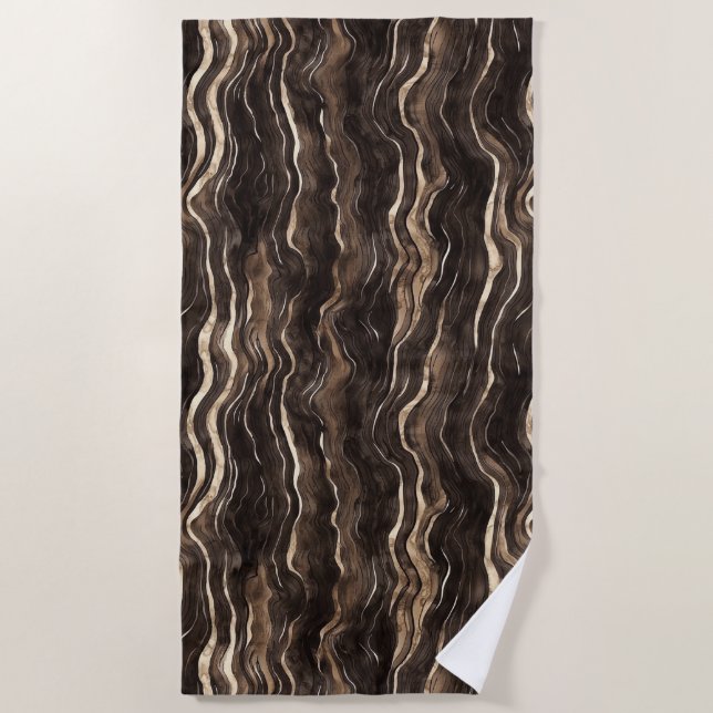 Toalla De Playa Creamy Brown Chocolate Gold Wavy Stripes  (Anverso)