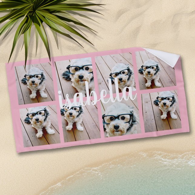 Toalla De Playa Crear su propio Collage de fotos 8 Nombre personal (Personalized Beach Towel - Add Photos and Text)