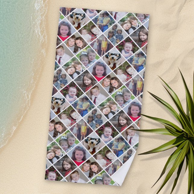 Toalla De Playa Crear un Collage de fotos Personalizado con 12 fot (Personalized Beach Towel with Photos)