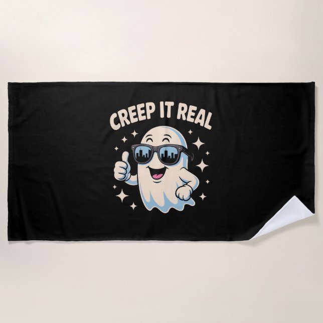 Toalla De Playa Creep It Real, lindo fantasma de Halloween (Anverso)