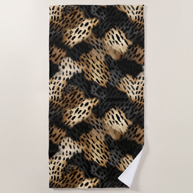 Toalla De Playa Crema de Estampado de Animal Leopardo de Oro Negro (Anverso)