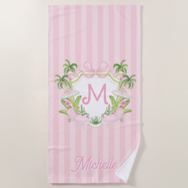 Toalla De Playa Crest Monograma de Palm Beach Elegante (Anverso)