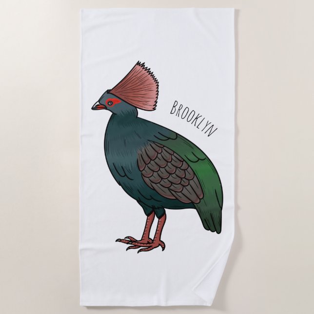 Toalla De Playa Crested partridge bird cartoon illustration (Anverso)