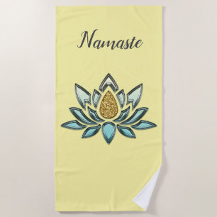 Toalla De Playa Cristal azul y oro lucen amarillo personalizado