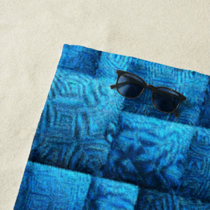 Toalla De Playa Cuadrados azules con diseño tribal abstracto