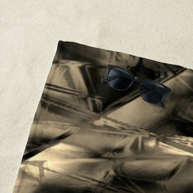 Toalla De Playa Cuadrados beige cruzados manchados con "pinceles" (In situ)