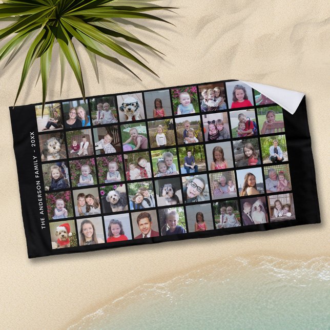 Toalla De Playa Cuadrícula de Collage de fotos cuadrada de 45 con  (Personalized Beach Towel - Add Photos and Text)