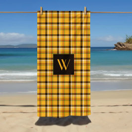 Toalla De Playa Cuadro de Marrón Beige con Monograma Patrón