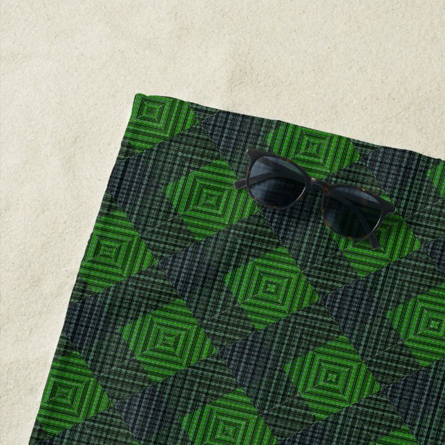 Toalla De Playa Cuadros o ajedrez inclinados verde y negro (In situ)