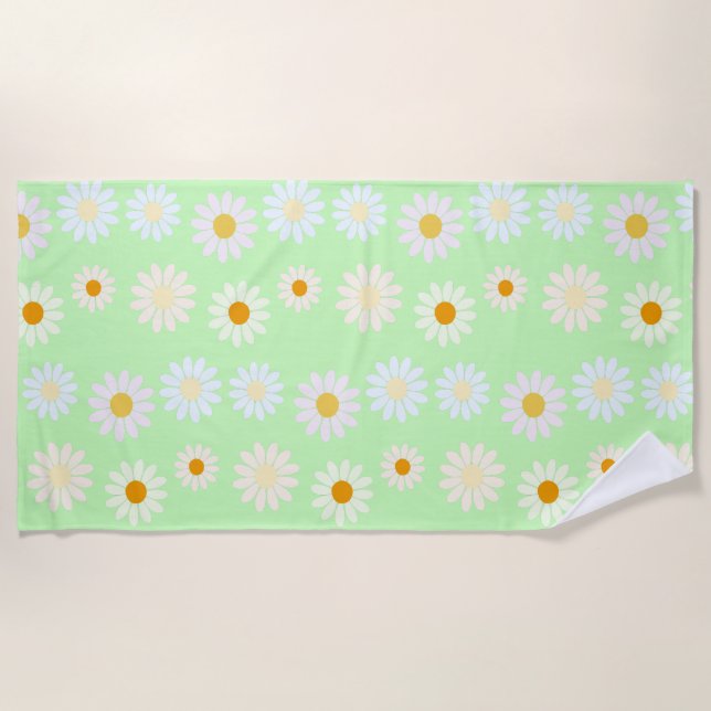 Toalla De Playa Cuidada acuarela colorido Daisy Pattern Green (Anverso)