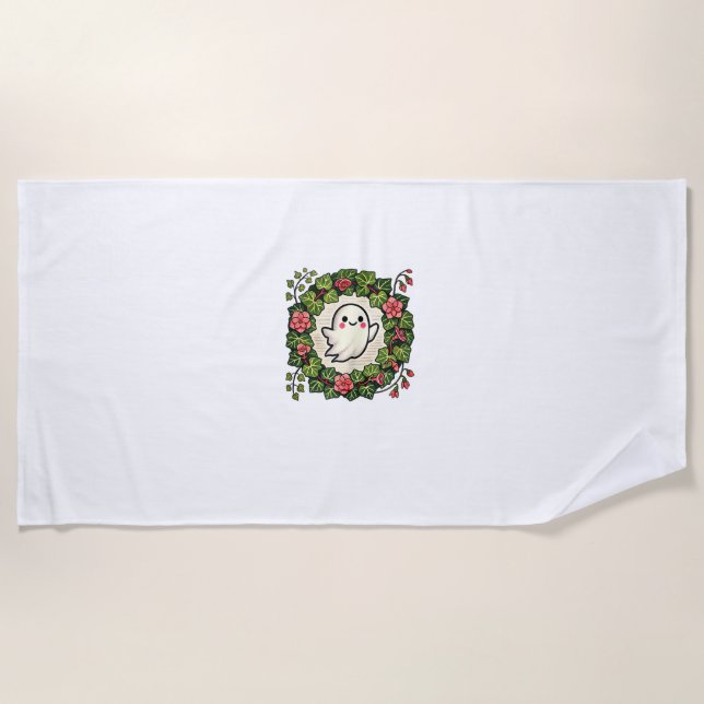 Toalla De Playa Cuidado pero espeluznante Ilustracion fantasma Tan (Anverso)