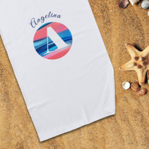 Toalla De Playa Cuidadosa letra azul de coral de lujo nombre A bla