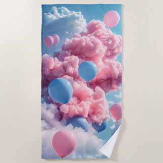 Toalla de playa Cumpleaños Globo Azul rosa cielo