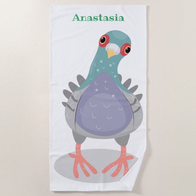 Toalla De Playa Curioso ilustracion personalizado de palomas (Anverso)