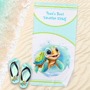 Toalla De Playa Curte Turtle vacaciones verano nombre personalizad
