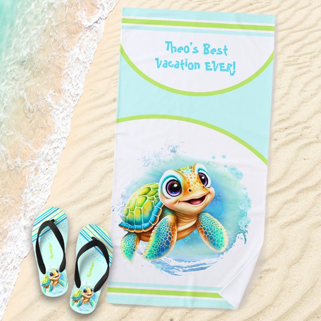 Toalla De Playa Curte Turtle vacaciones verano nombre personalizad (Subido por el creador)