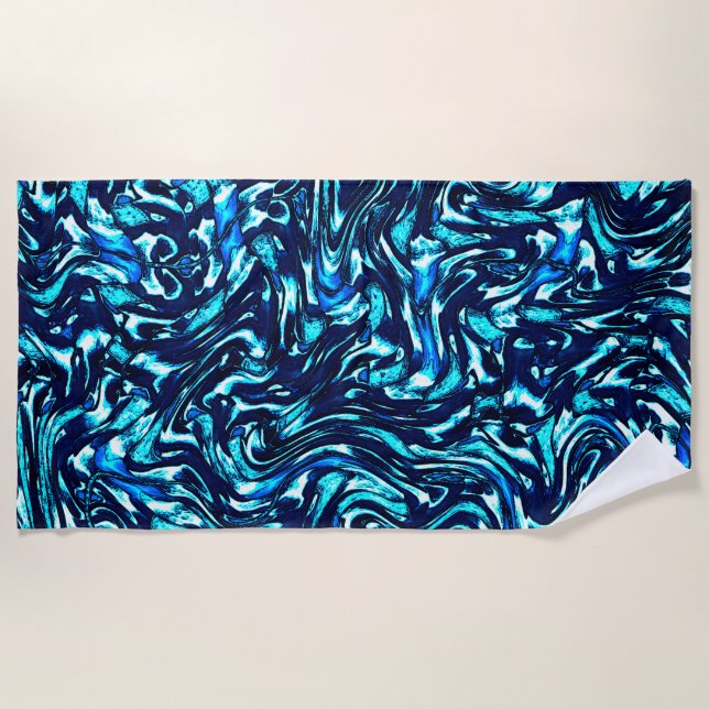 Toalla De Playa Curvas de azul y cian estropeadas (Anverso)