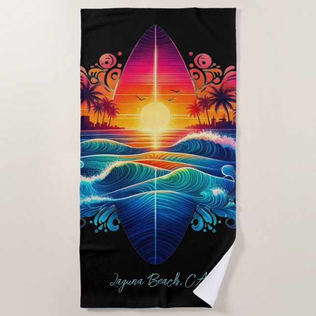 Toalla De Playa Curvas de Surfboard de Sunset- (Anverso)
