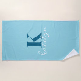 Toalla De Playa Custom Name Blue White Minimal Beach Towel