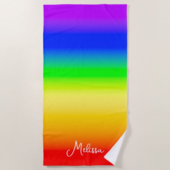 Toalla De Playa Custom Name Rainbow Pride Colorful (Anverso)
