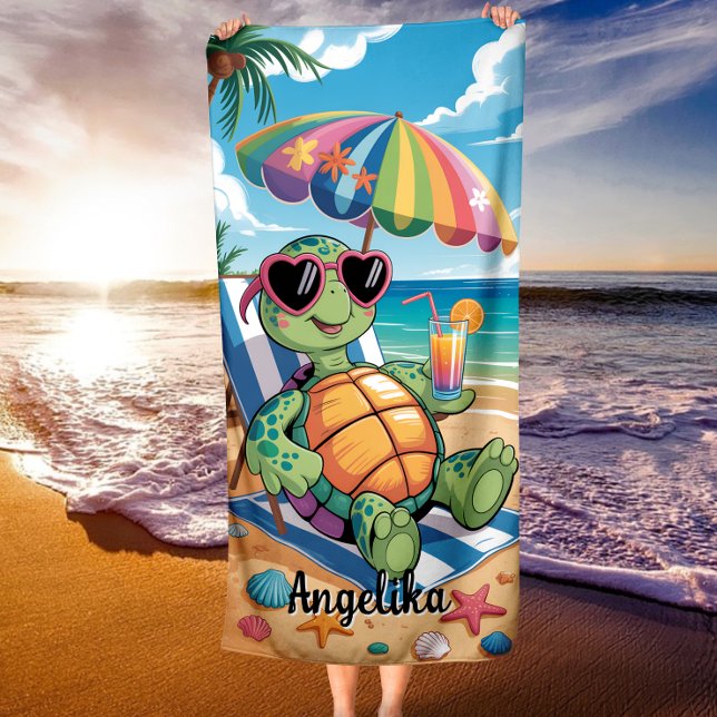 Toalla De Playa Custom Name Relaxing Turtle & Tropical Beach Vibes (Subido por el creador)