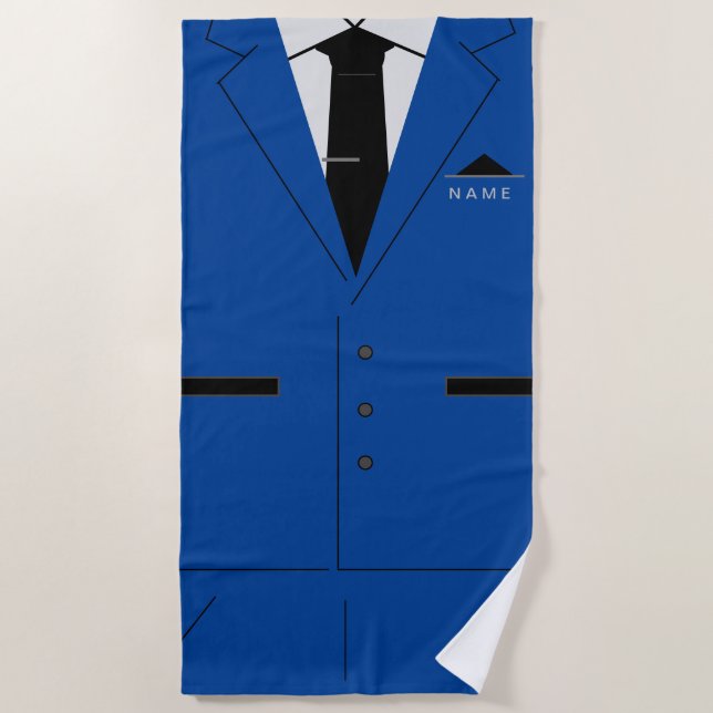 Toalla De Playa Custom Name Text Funny Beach Towel with Blue Suit (Anverso)
