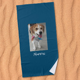 Toalla De Playa Customize Pet or Child's Photo & Name, Ocean Blue