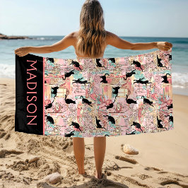 Toalla De Playa Cute acuarela moderna Paris Cafe Cat Personalizado