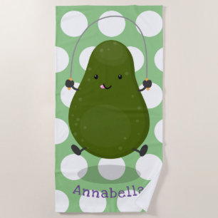 Toalla De Playa Cute aguacate salto cuerda personalizado ilustraci