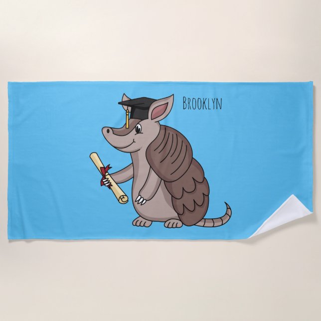 Toalla De Playa Cute armadillo with graduation cap cartoon  (Anverso)