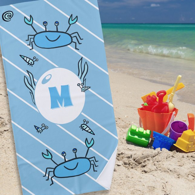 Toalla De Playa Cute Blue Crab Sea Animals Niños Monograma Beach T (Subido por el creador)