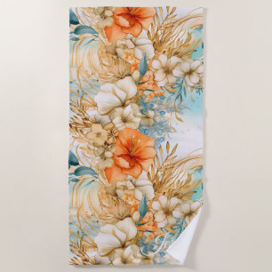 Toalla De Playa Cute Boho Beach Botanicals Blue Peach Florals