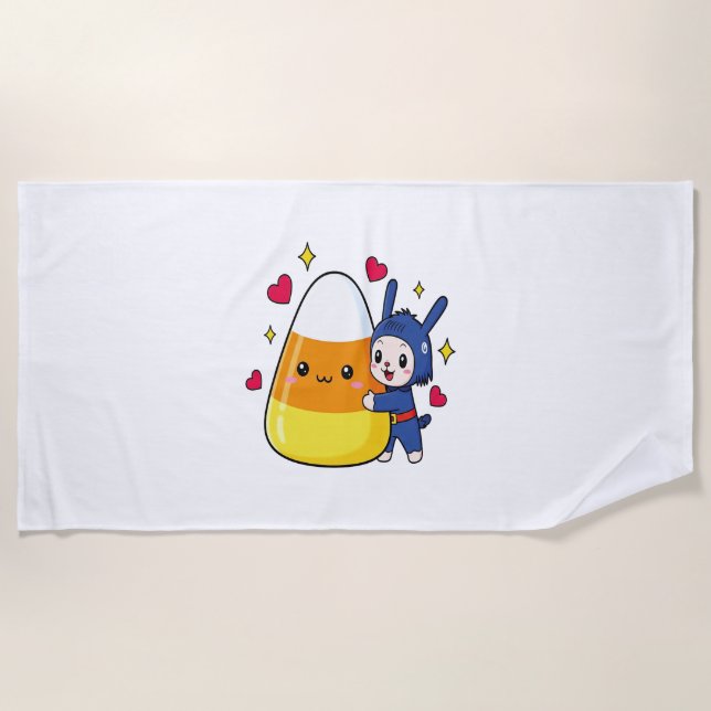 Toalla De Playa Cute Bunny Abgging Candy Corn (Anverso)