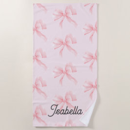 Toalla De Playa Cute Coquette Pink Bow Girl