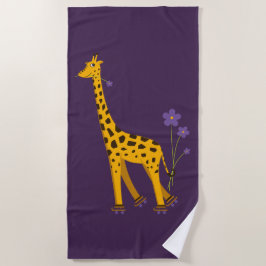 Toalla De Playa Cute divertida caricatura de patinaje Giraffe
