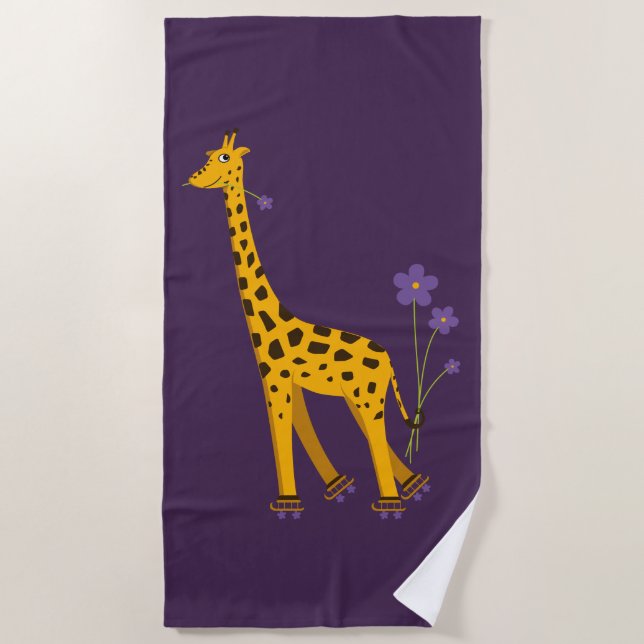 Toalla De Playa Cute divertida caricatura de patinaje Giraffe (Anverso)