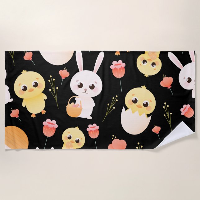 Toalla De Playa Cute Easter Chicks & Bunnies Seamless Pattern  (Anverso)